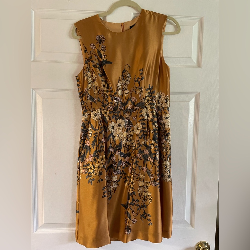 NWT Nanette Lapore 100% Silk Dress Mustard Floral